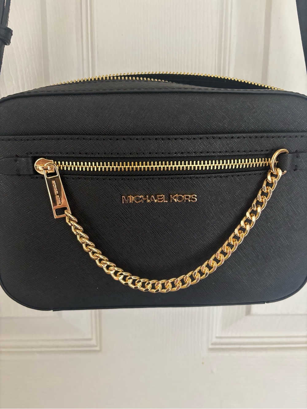 Michael Kors Black Crossbody Bag with Gold Chain Accent